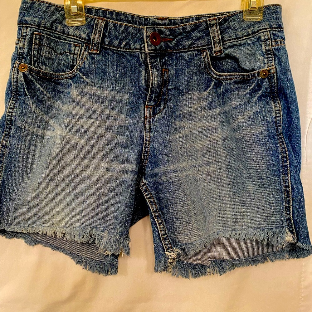 DNKY Jean shorts, distressed cutoff blue jeans shorts.